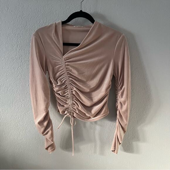 A.L.C. Oryn Ruched Asymmetric Velvet Crop Top - Picture 2 of 8